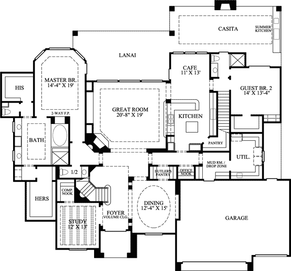 Plan 67118GL: Tudor-Inspired Estate Home Plan - Floor Plan - Main Level - European, Tudor