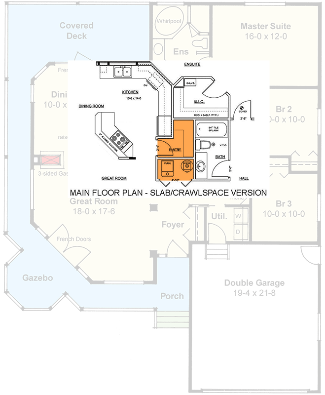 Plan 6715MG: Southern Country House Plan with Built-in Gazebo and 3-Sided Fireplace - Floor Plan - Optional Slab/Crawl Layout - Cottage, Country, Southern