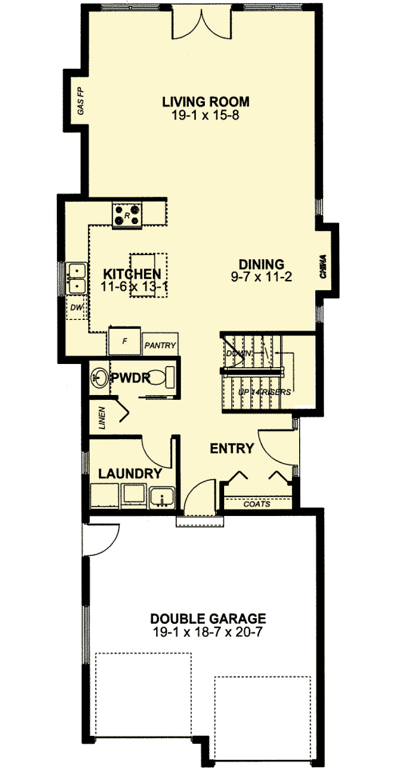 Plan 6741MG: Narrow Lot Home Plan with Side Entry - Floor Plan - Main Level - Traditional