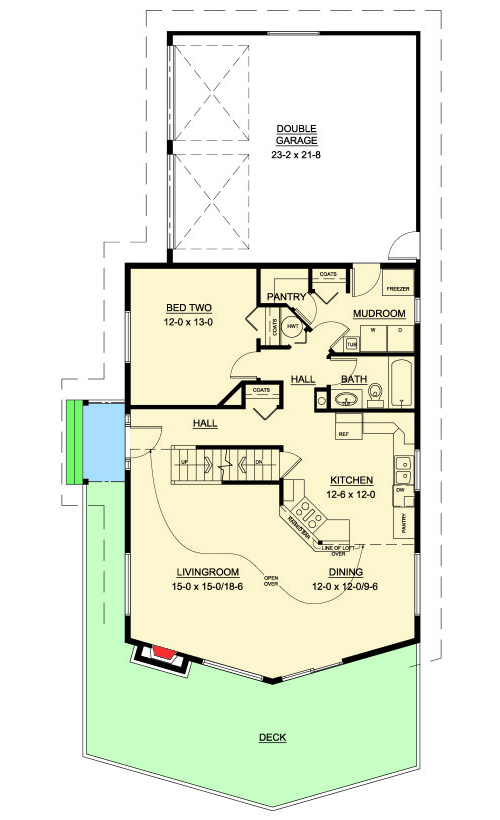 Plan 6770MG: Two Bedroom Vacation Retreat - Floor Plan - Main Level - Mountain, Vacation