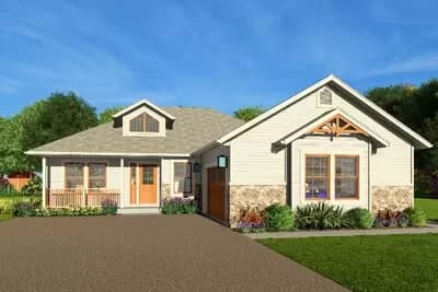 One-Story House Plan with Arts and Crafts Styling - 1546 Sq Ft