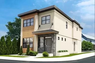 Modern Duplex House Plan with 3 Upper Level Bedrooms - 1106 Sq Ft Units Each