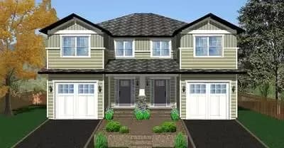 Side-By-Side Craftsman Duplex House Plan - 1422 Sq Ft 3 Bed Units
