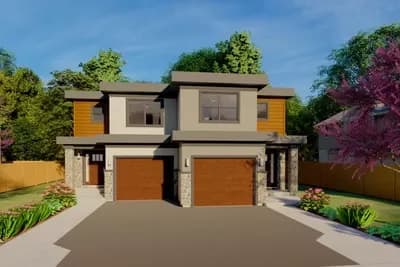 Duplex House Plan For The Small Narrow Lot - 1421 Sq Ft 3 Bedroom Units