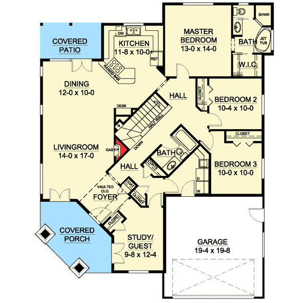 Plan 6773MG: Angled Entry Porch - Floor Plan - Main Level - Northwest, Ranch