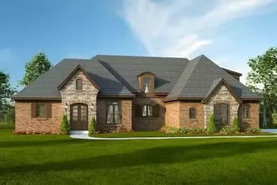 Brick and Stone House Plan with Two Master Suites - 3183 Sq Ft