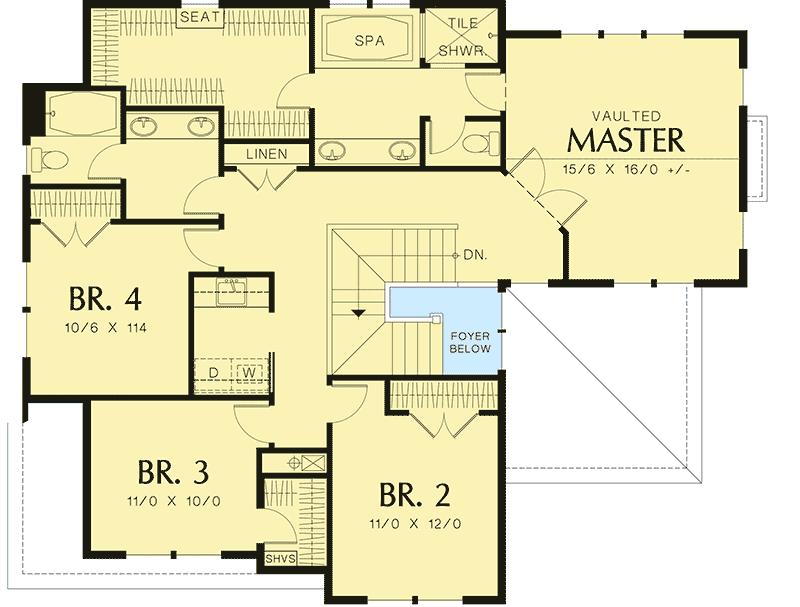 Plan 69001AM: 4-Bed Craftsman House Plan with Vaulted Master Suite - Floor Plan - 2nd Floor - Craftsman, Northwest