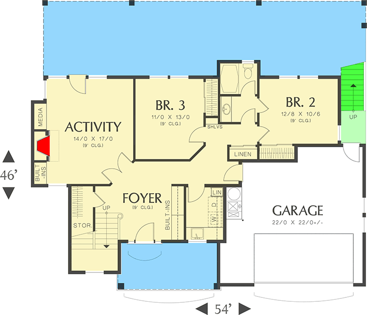 Plan 69009AM: Reverse Layout Two-Story Home Plan - Floor Plan - Main Level - Northwest, Traditional