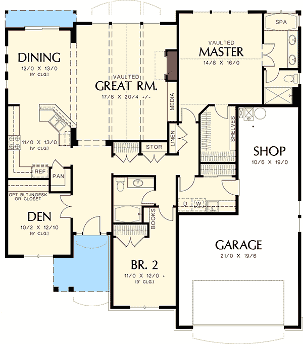 Plan 69017AM: Cottage Plan With Vaulted Great Room - Floor Plan - Main Level - Northwest, Traditional