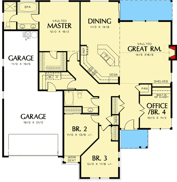 Plan 69023AM: Craftsman Floor Plan - Floor Plan - Main Level - Cottage, Traditional