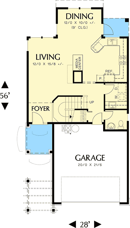Plan 69032AM: Two Story House Plan with All Four Bedrooms Upstairs - 1919 Sq Ft - Floor Plan - Main Level - Traditional