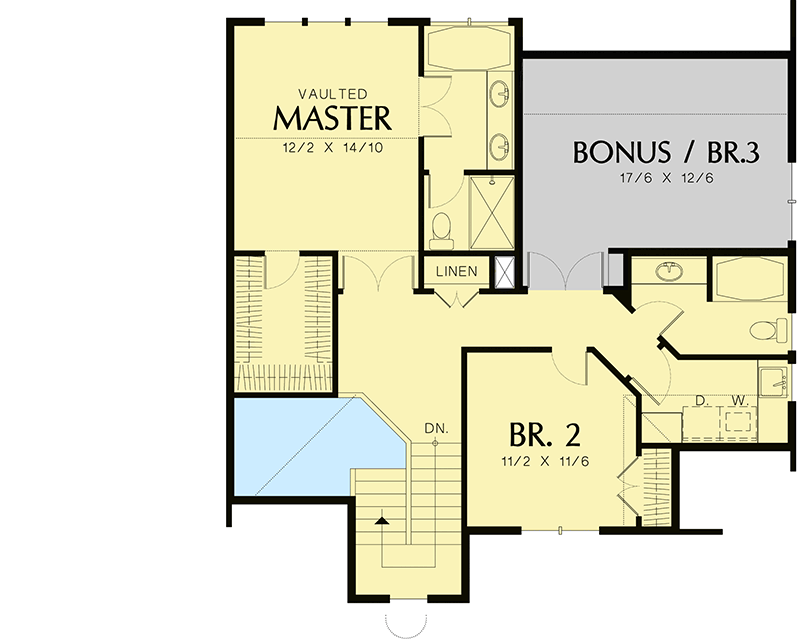 Plan 69033AM: Two Story House Plan with Two Flex Rooms - 1760 Sq t - Floor Plan - 2nd Floor - Traditional