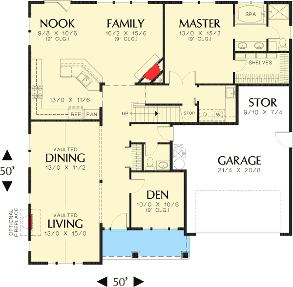 Plan 69034AM: Spacious And Gracious House Plan with 3 Upstairs Bedrooms and a Loft - 2662 Sq Ft - Floor Plan - Main Level - Cottage, Craftsman, Northwest