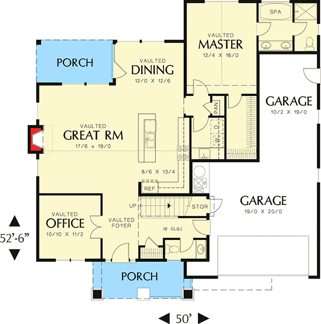 Plan 69052AM: Craftsman With Vaulted Living Space and a 3-Car Tandem Garage - Floor Plan - Main Level - Craftsman, Northwest