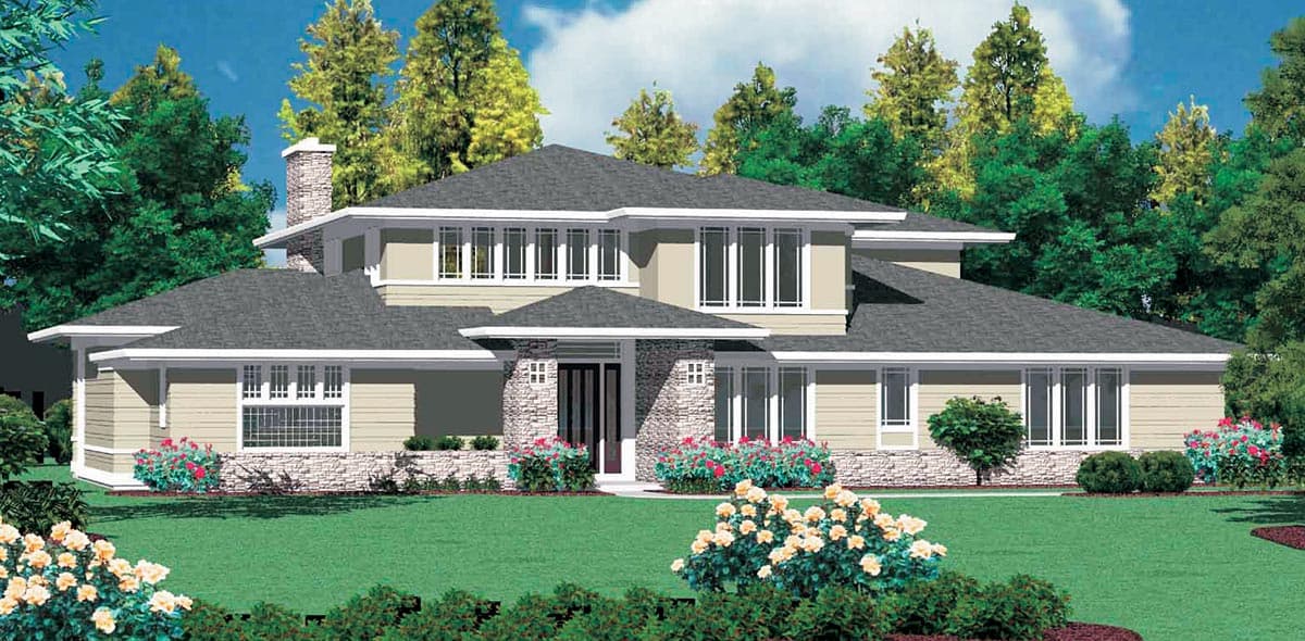 Plan 69064AM: 4-bed Prairie House Plan with Two Story Great Room - 3700 Sq Ft - Image #9 - Northwest, Prairie