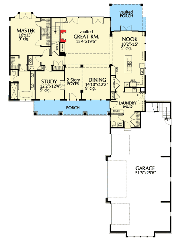 Plan 69065AM: Classic Craftsman Home Plan - Floor Plan - Main Level - Craftsman, Northwest