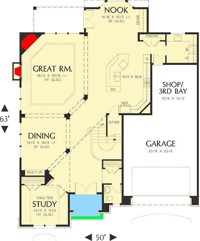 Plan 69068AM: Stone Facade Home Plan - Floor Plan - Main Level - Traditional