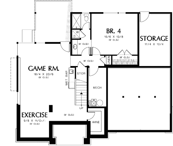Plan 69097AM: Prairie Style Solution to a Rear Sloping Lot - Floor Plan - Lower Level - Contemporary, Northwest, Prairie