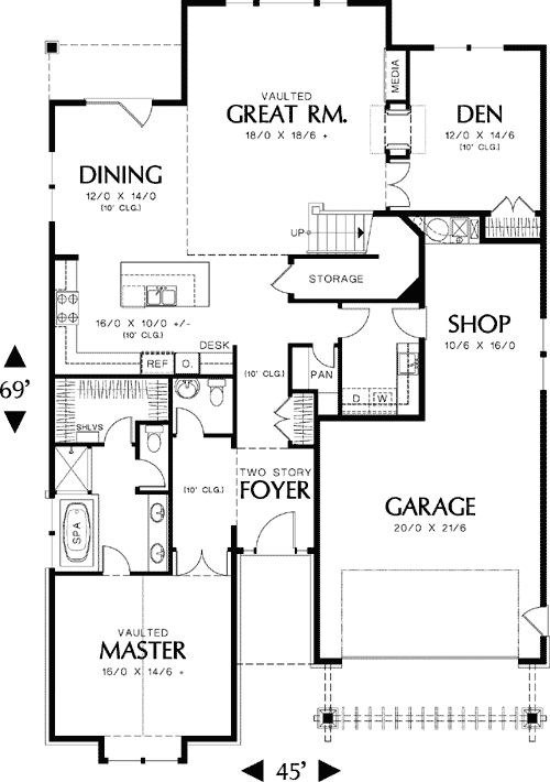 Plan 69098AM: Craftsman with Vaulted Ceilings - Floor Plan - Main Level - Craftsman, Northwest