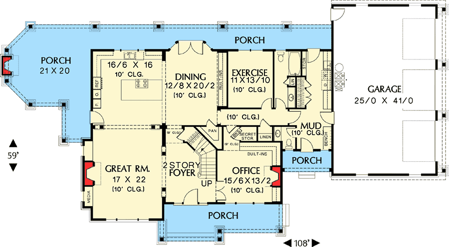 Plan 69100AM: Elegant Shingle Style Home Plan - Floor Plan - Main Level - Craftsman, Northwest, Shingle