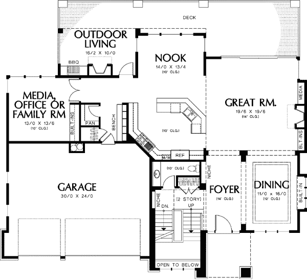 Plan 69105AM: Contemporary Prairie with Daylight Basement - Floor Plan - Main Level - Contemporary, Northwest, Prairie