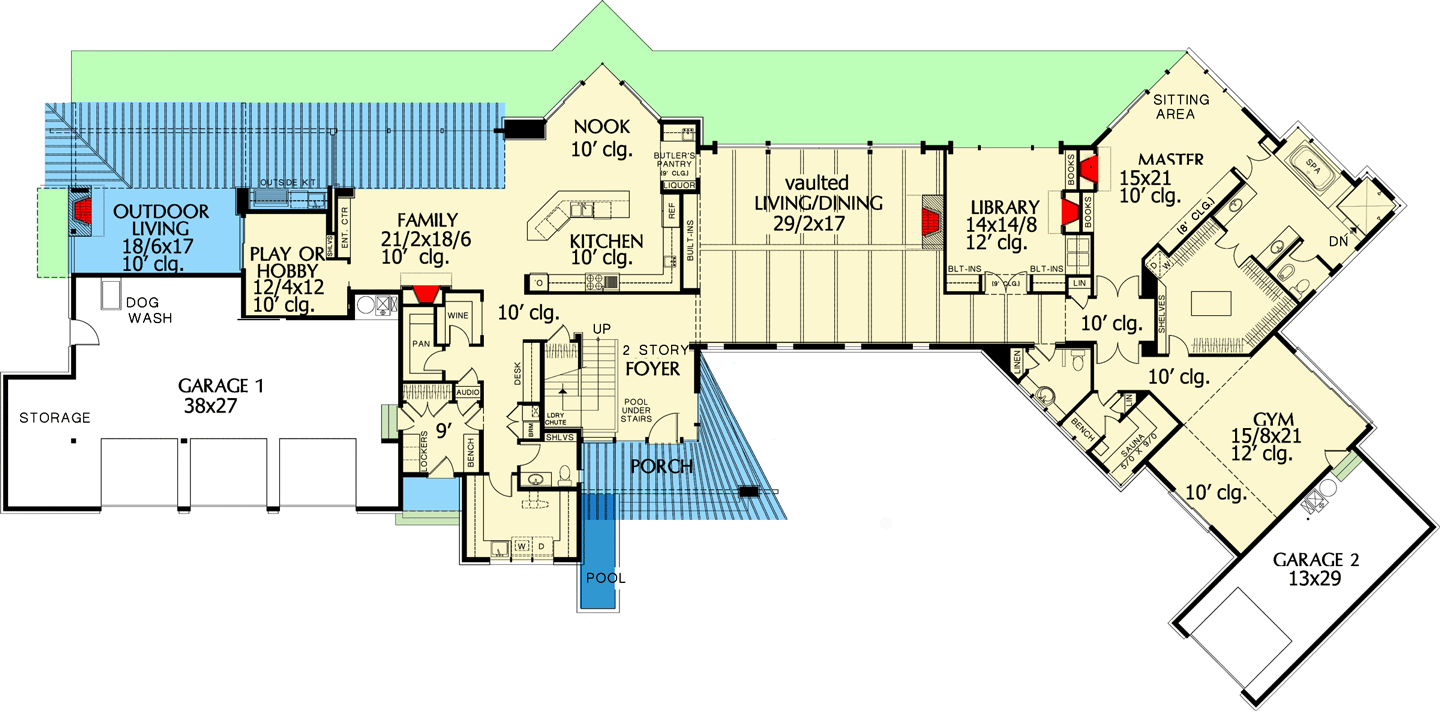 Plan 69106AM: Linear and Angled Mid Century Modern House Plan - 6658 Sq Ft - Floor Plan - Main Level - Contemporary, Mid Century Modern, Northwest, Prairie, Ranch