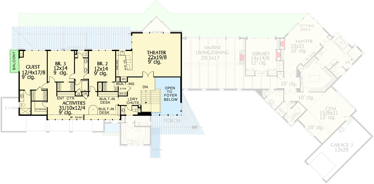 Plan 69106AM: Linear and Angled Mid Century Modern House Plan - 6658 Sq Ft - Floor Plan - 2nd Floor - Contemporary, Mid Century Modern, Northwest, Prairie, Ranch