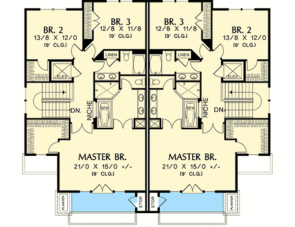 Plan 69111AM: Hillside Prairie Multi-Family Home Plan Duplex - Floor Plan - 2nd Floor - Contemporary, Northwest, Prairie