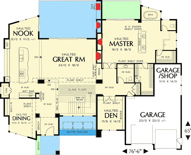 Plan 69113AM: Mid-Century Modern House Plan with Finished Lower Level - 4600 Sq Ft - Floor Plan - Main Level - Contemporary, Mid Century Modern, Northwest