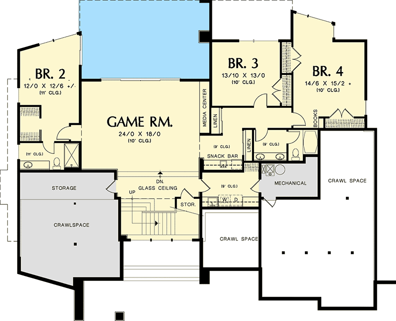 Plan 69113AM: Mid-Century Modern House Plan with Finished Lower Level - 4600 Sq Ft - Floor Plan - Lower Level - Contemporary, Mid Century Modern, Northwest