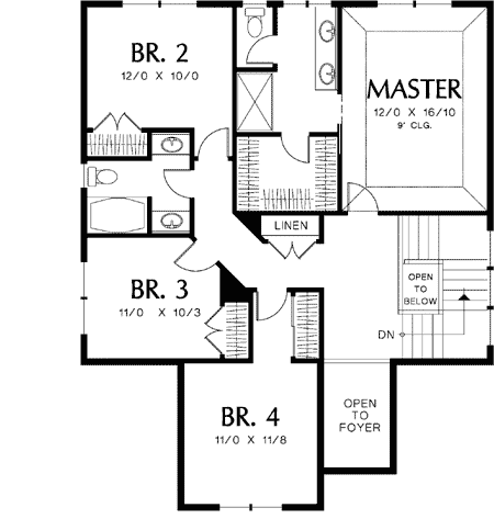 Plan 69134AM: 4 Bedroom Plan with Narrow Footprint - Floor Plan - 2nd Floor - Northwest, Traditional