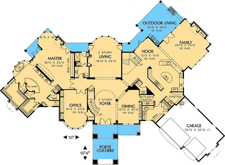 Plan 69141AM: Grand Interior, Plus Outdoor Living and Kitchen - Floor Plan - Main Level - European