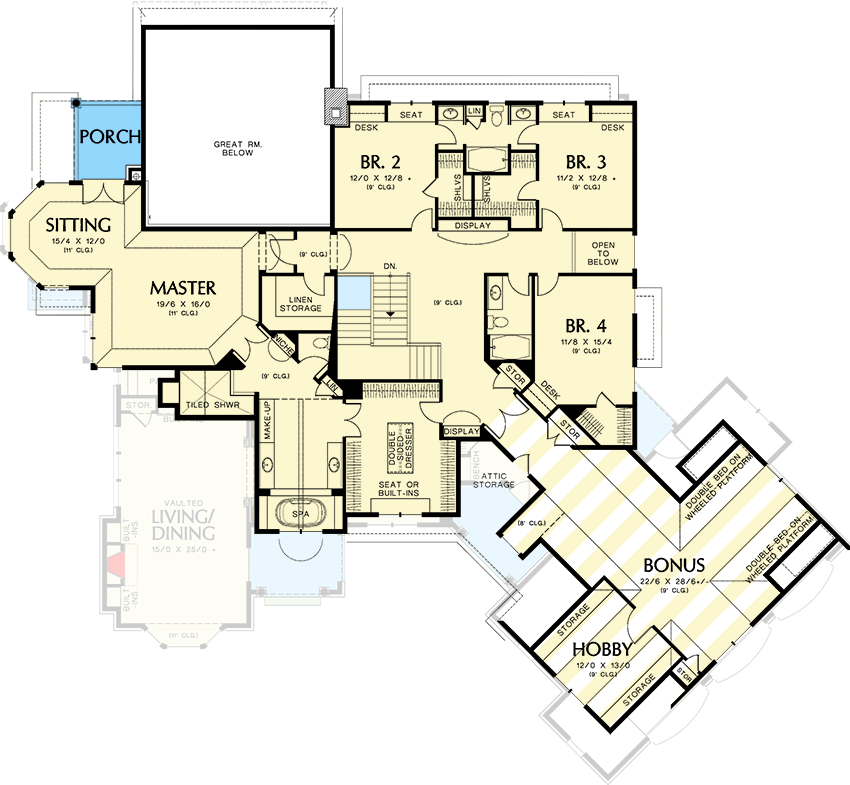 Plan 69145AM: Large European Country Design with Angled Garage - Floor Plan - 2nd Floor - Traditional