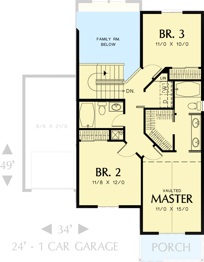 Plan 69177AM: Narrow Lot House Plan with Garage Options - Floor Plan - 2nd Floor - Traditional