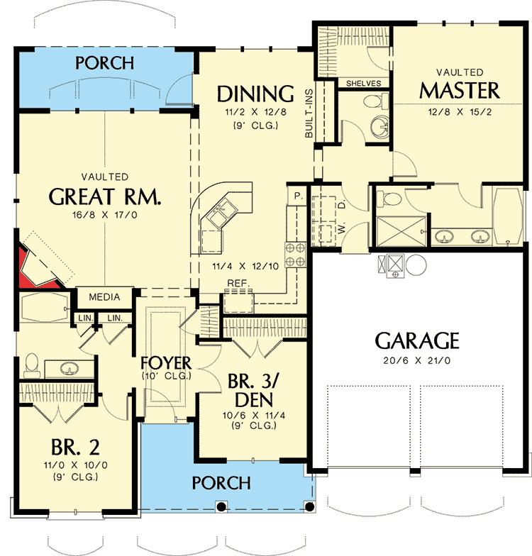 Plan 6920AM: Craftsman Cottage with One-Level Living - 1580 Sq Ft - Floor Plan - Main Level - Craftsman, Northwest