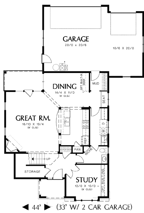 Plan 69204AM: 2-Story House Plan with Rear Entry Garage and 3 Upstairs Bedrooms - Floor Plan - Main Level - Northwest
