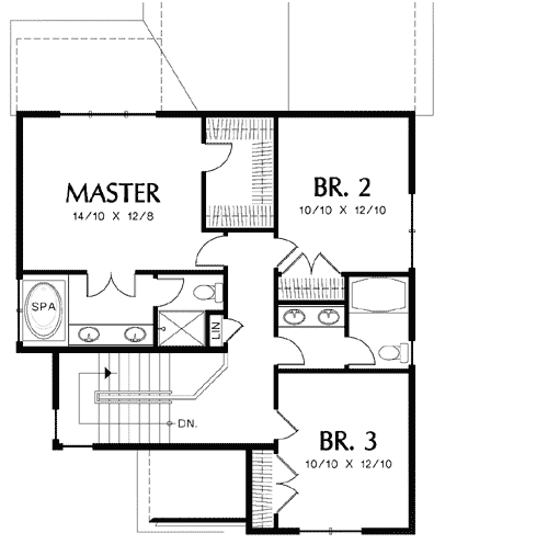 Plan 69204AM: 2-Story House Plan with Rear Entry Garage and 3 Upstairs Bedrooms - Floor Plan - 2nd Floor - Northwest