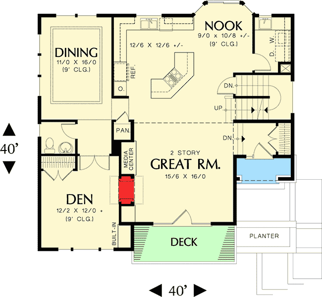 Plan 6924AM: 3 Bed House For an Up-Sloping Lot - 2262 Sq Ft - Floor Plan - Main Level - Contemporary, Northwest