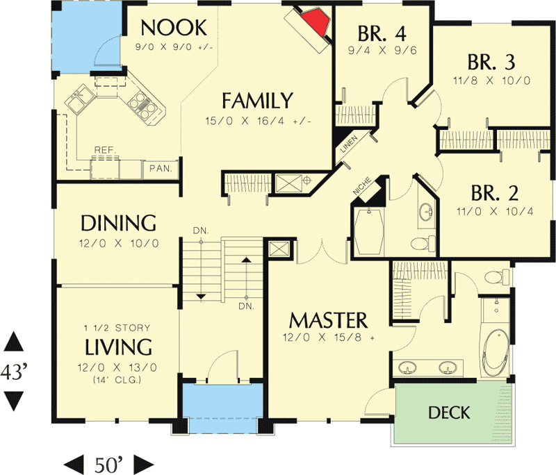 Plan 69249AM: Split Level House Plan Under 2000 Square Feet with Drive-Under Garage - Floor Plan - Main Level - Craftsman, Northwest