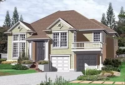 Split Level House Plan Under 2000 Square Feet with Drive-Under Garage
