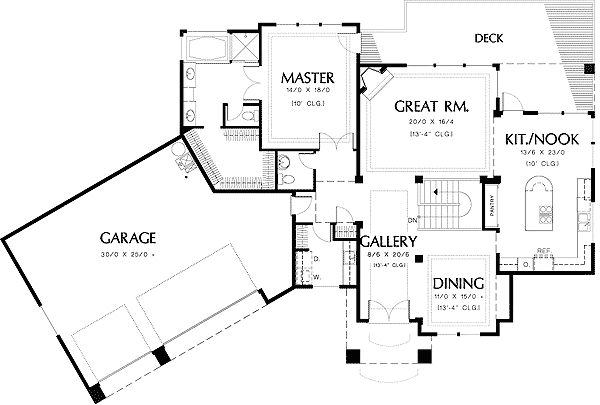 Plan 69271AM: Contemporary House Plan with Main Floor Master Suite and Finished Lower Level - 3557 Sq Ft - Floor Plan - Main Level - European, Northwest
