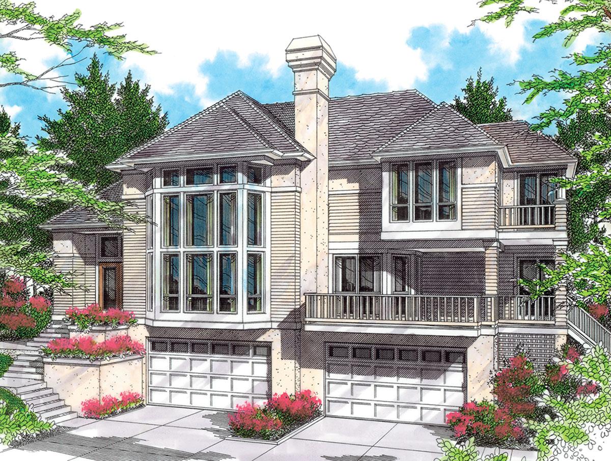 Plan 69305AM: Sloped Lot Plan with 4 Car Garage - Image #4 - Contemporary, Northwest