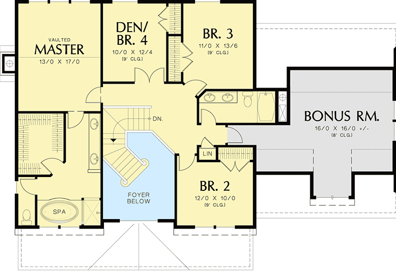 Plan 6931AM: Shingle-Style House Plan with Symmetry and Openness - 2500 Sq Ft - Floor Plan - 2nd Floor - Shingle, Traditional