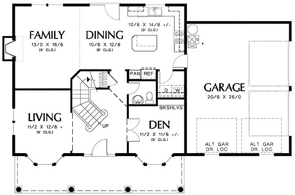 Plan 69313AM: Colonial Plan with Front or Side Garage - Floor Plan - Main Level - Country