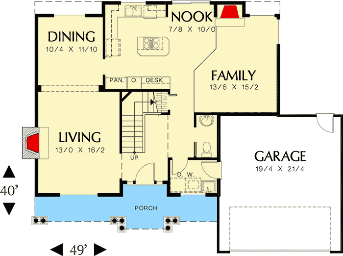 Plan 69326AM: Open Kitchen, Nook and Living Room - Floor Plan - Main Level - Country, Craftsman
