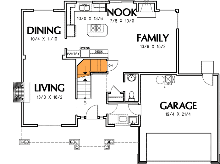 Plan 69326AM: Open Kitchen, Nook and Living Room - Floor Plan - Basement with Stairs - Country, Craftsman