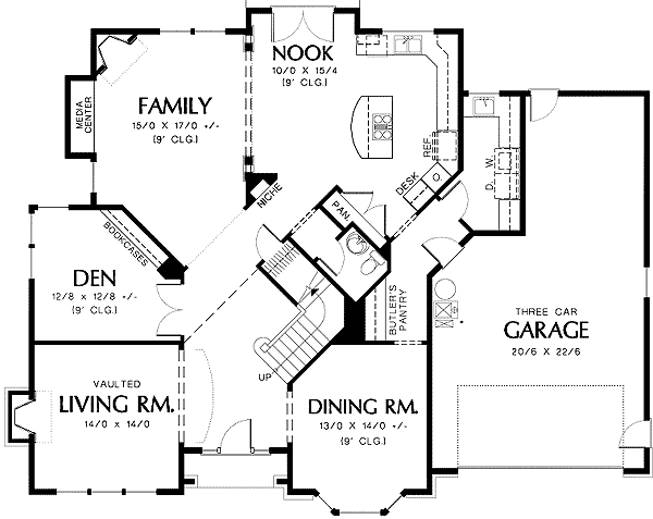 Plan 69364AM: Hipped Roof House Plan with Built-in Bookcases - Floor Plan - Main Level - Northwest, Traditional