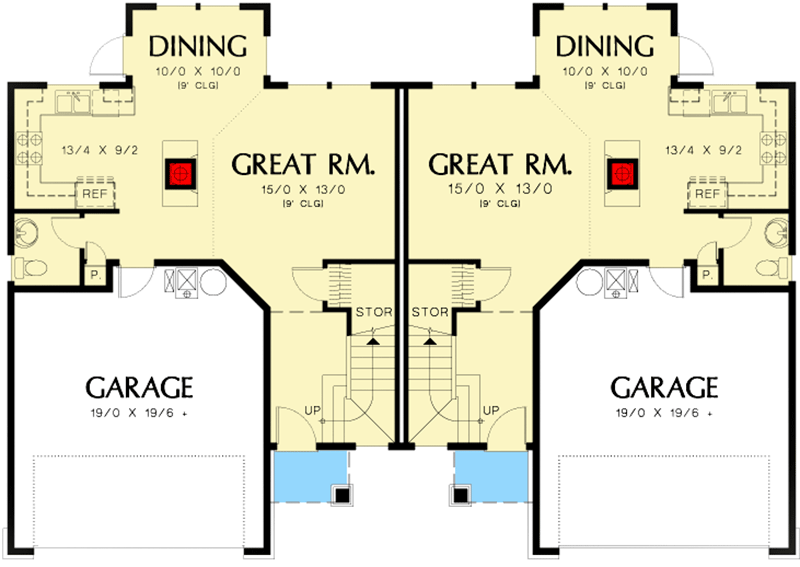 Plan 69378AM: Large Colonial Style Duplex Plan - Floor Plan - Main Level