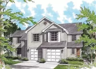 Duplex with Asymmetrical 3 Bedroom Units Under 1500 Sq Ft