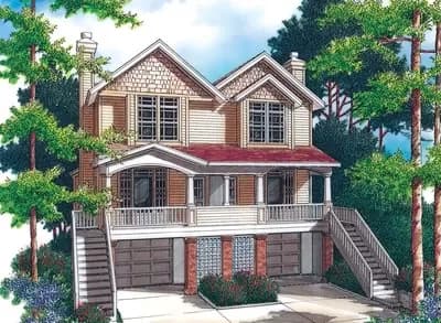 Craftsman Duplex House Plan with Upstairs Beds and Laundry - 1794 Sq FT